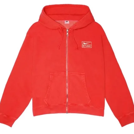 Nike x Stussy Full-Zip Pigment Dyed Fleece Hoodie Habanelo Red